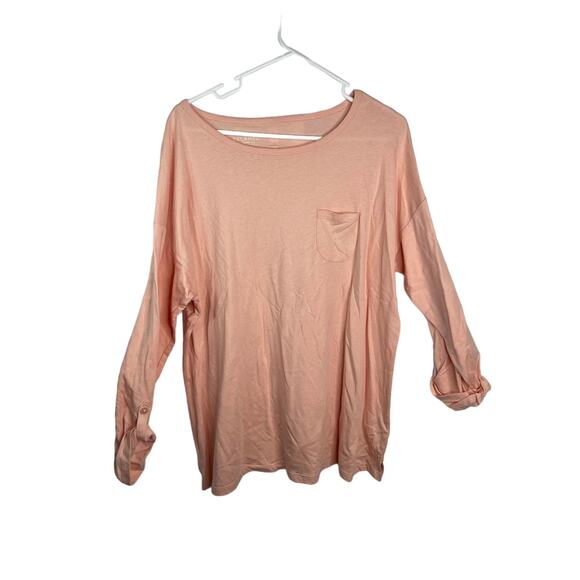 Talbots knit tee shirt t-shirt tunic peach orange plus size xxl 2x roll tab slee - Picture 1 of 16